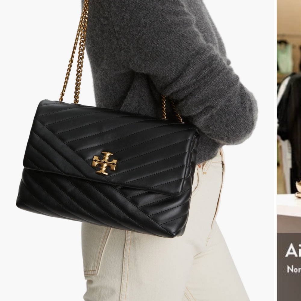 Tory Burch Black Quilted Shoulder Bag with Gold Chain